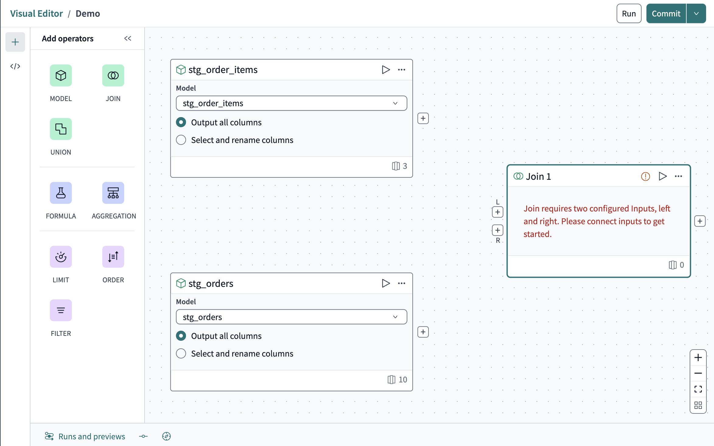 A join that has not been connected to the models A join that has not been connected to the models