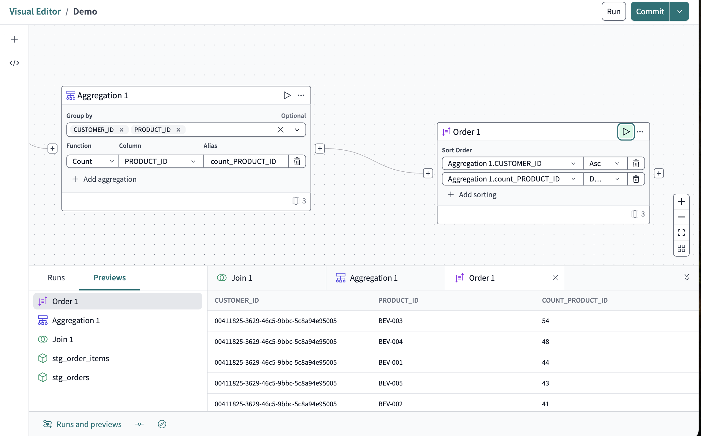 The ordered data operator tile config and data preview. The ordered data operator tile config and data preview.