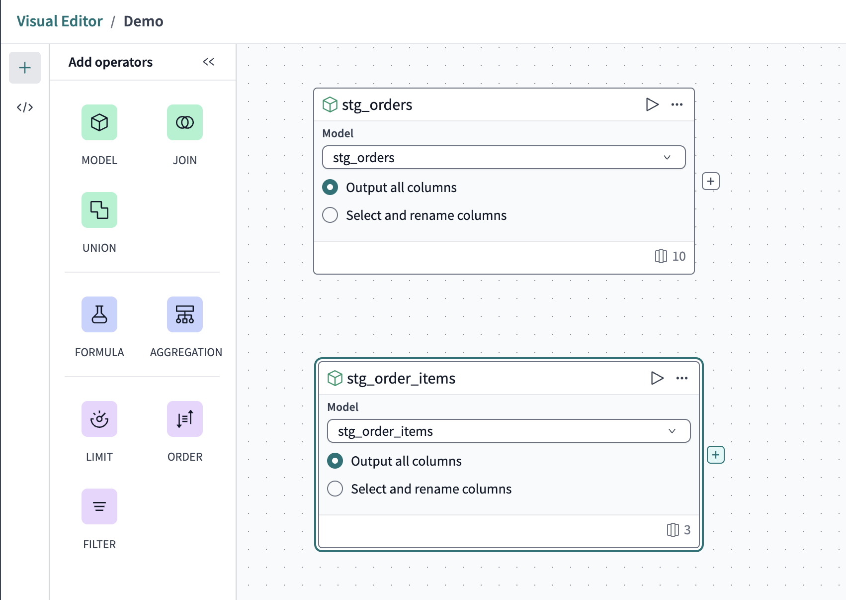 Two model operators in te canvas. Two model operators in te canvas.